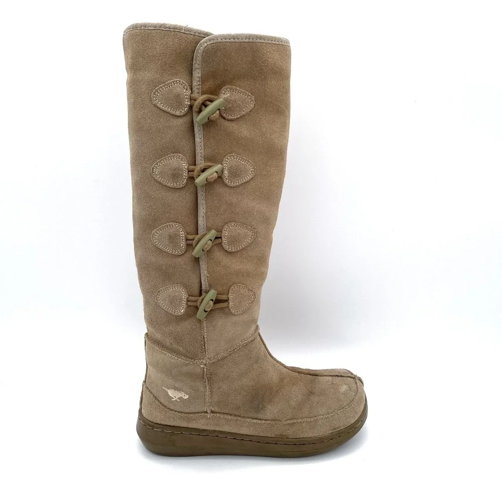 Vintage Y2K Rocket Dog Tan Suede Faux Fur Tall Toggle Boots Women's Size 7